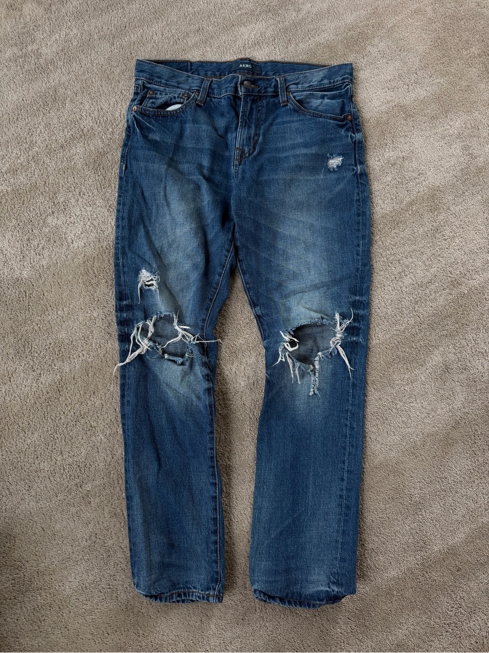 Aeropostale Women's Distressed Dark Blue Straight Leg Jeans